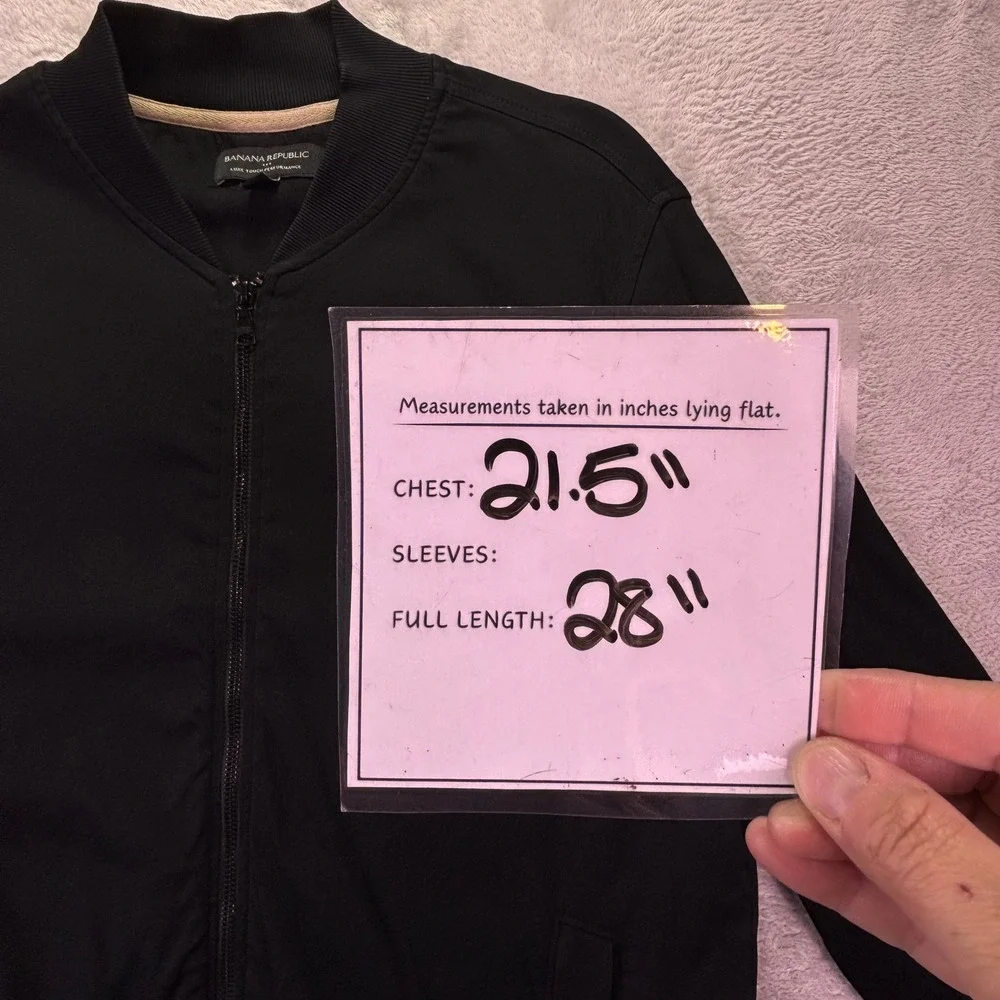 Banana Republic Mens Bomber Jacket Sz L Black Luxe Touch Performance Full‎ Zip